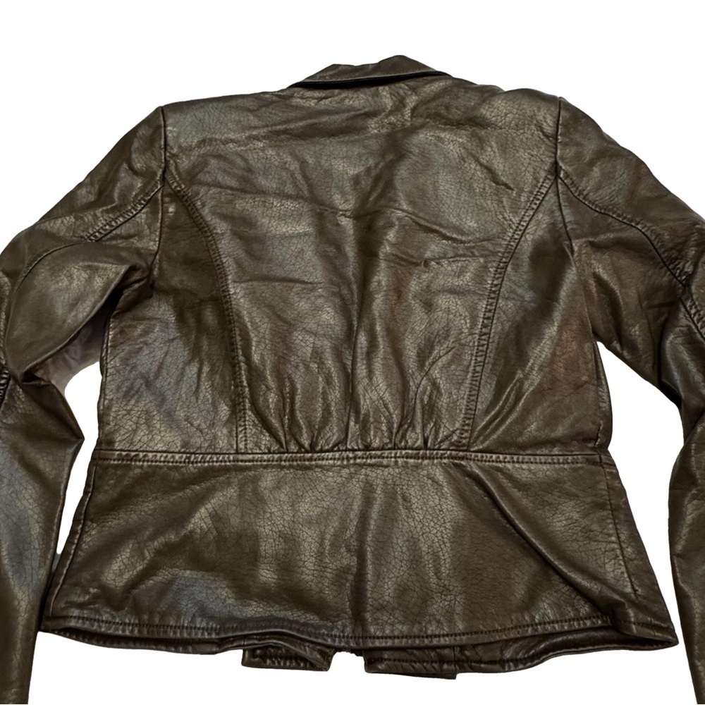 DASH by Kardashian Women's Brown Faux Leather Jacket Size XXS Peplum Pockets NEW - Picture 8 of 15